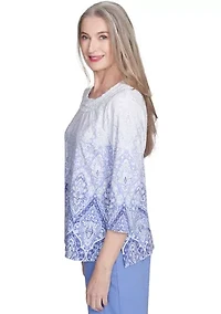 Petite Santa Fe Ombre Medallion Print Top