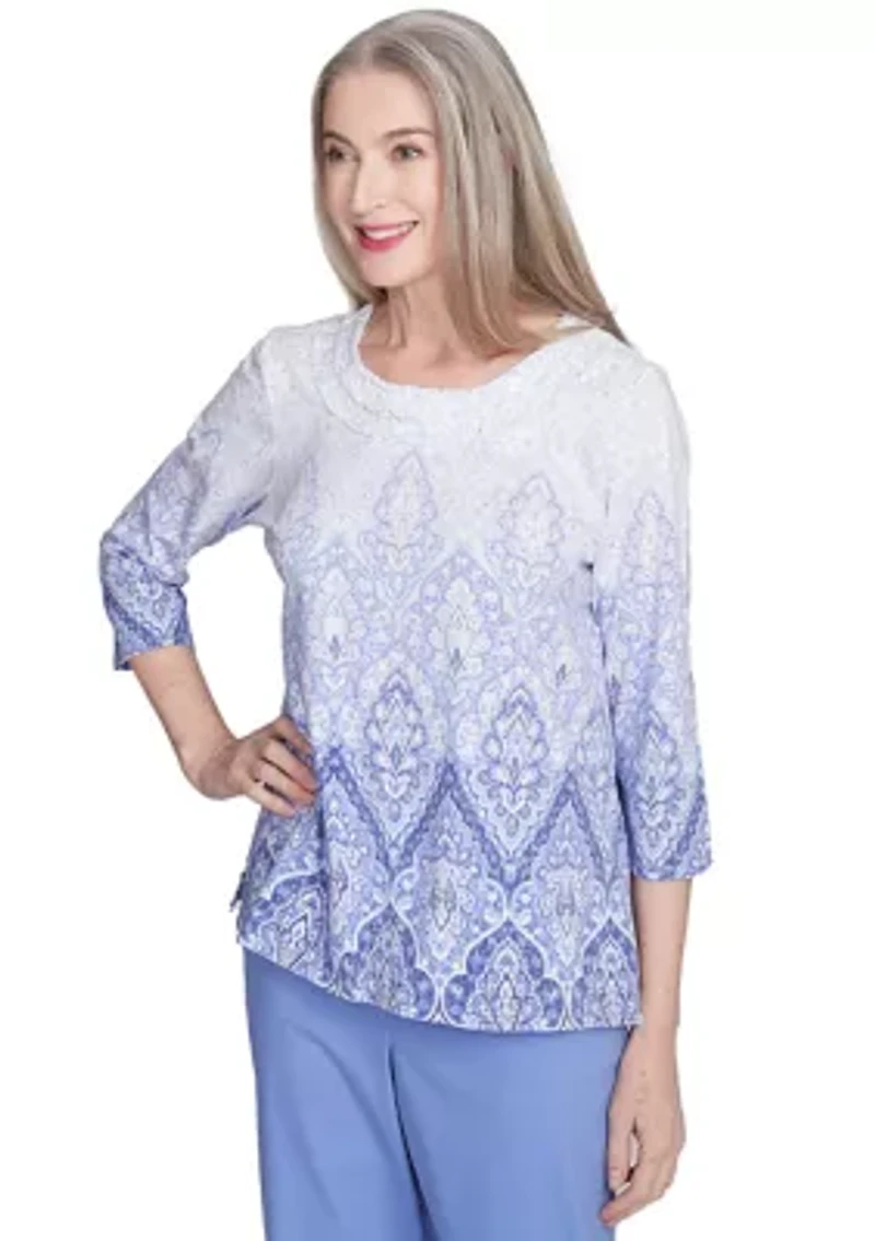 Petite Santa Fe Ombre Medallion Print Top