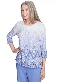 Petite Santa Fe Ombre Medallion Print Top