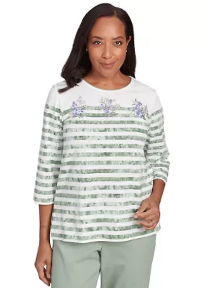 Petite Santa Fe Tie Dye Stripe Embroidery Top