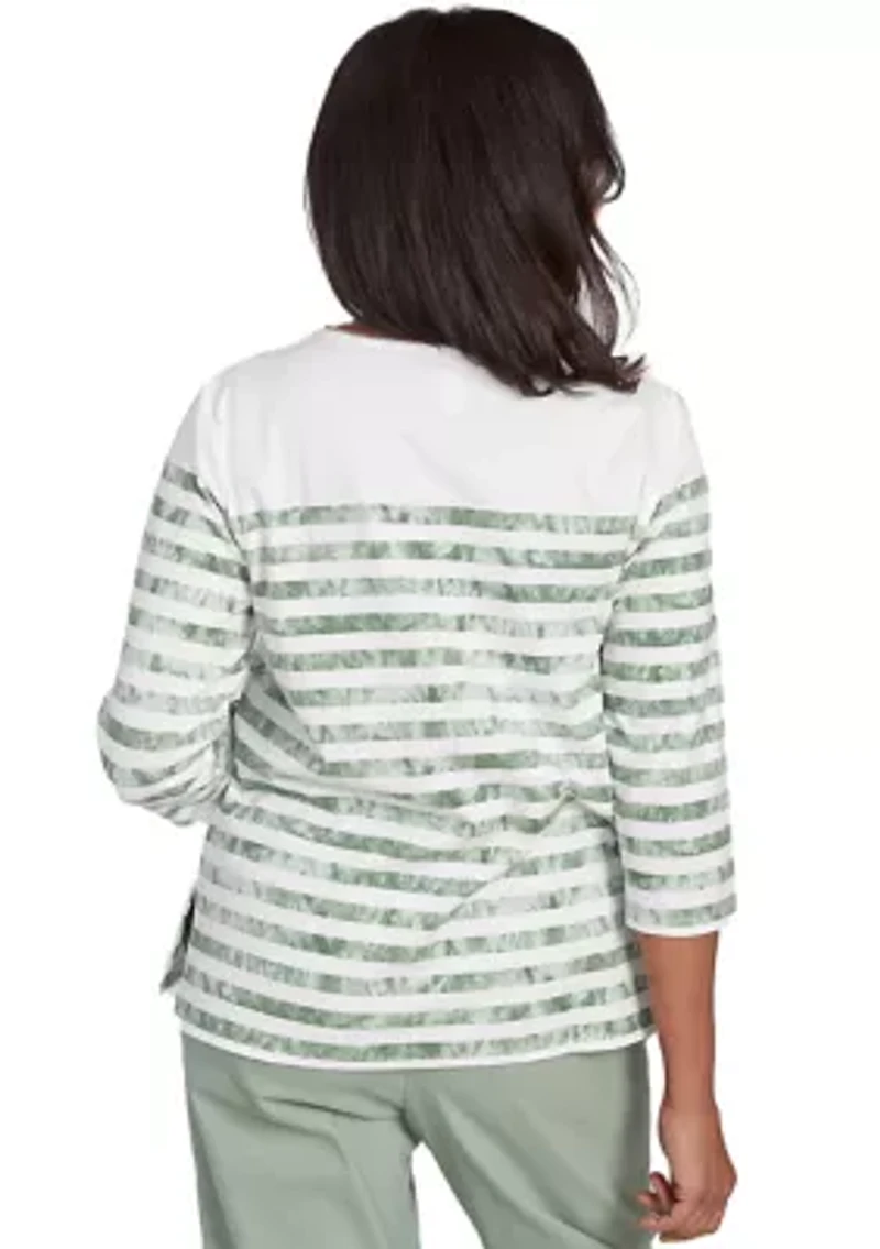 Petite Santa Fe Tie Dye Stripe Embroidery Top