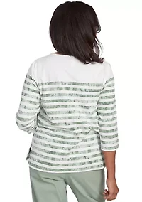 Petite Santa Fe Tie Dye Stripe Embroidery Top