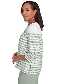 Petite Santa Fe Tie Dye Stripe Embroidery Top