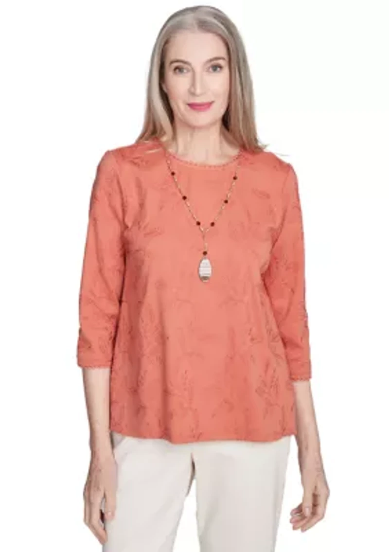 Women's Natural Instinct All Over Leaf Embroidery Top