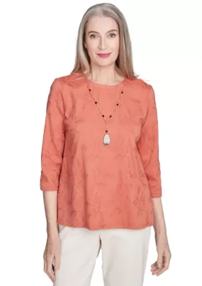 Women's Natural Instinct All Over Leaf Embroidery Top