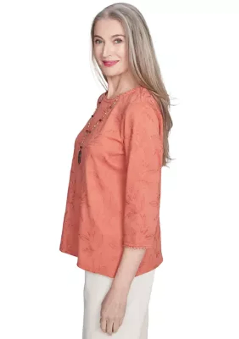 Women's Natural Instinct All Over Leaf Embroidery Top