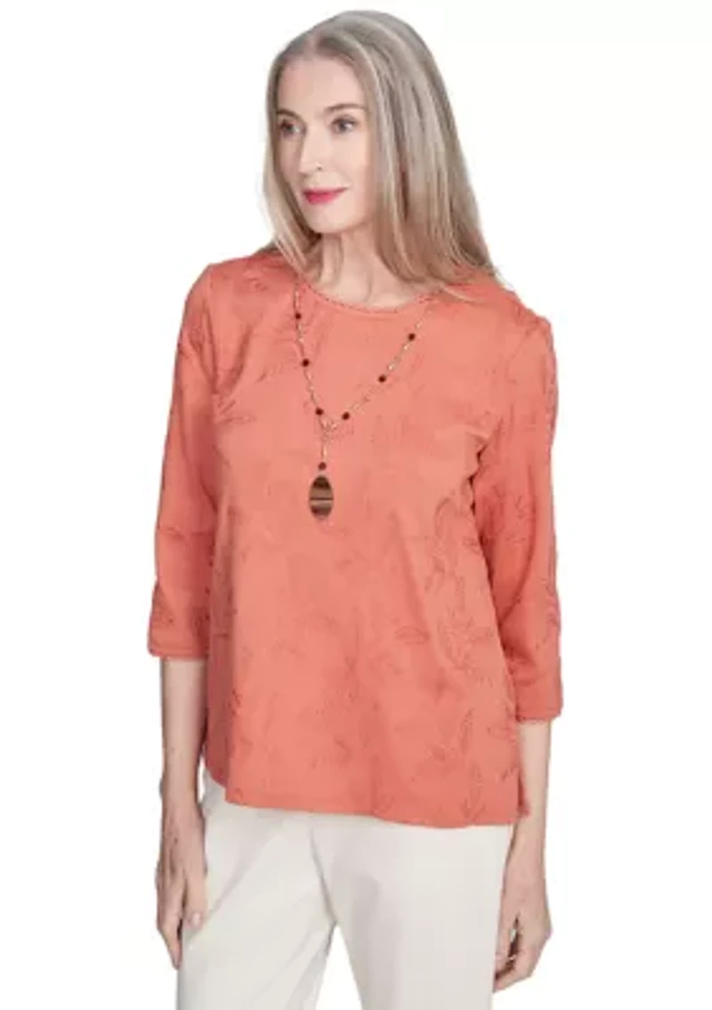 Women's Natural Instinct All Over Leaf Embroidery Top