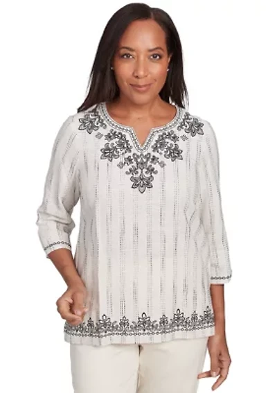 Petite Natural Instinct Texture Top with Medallion Embroidery