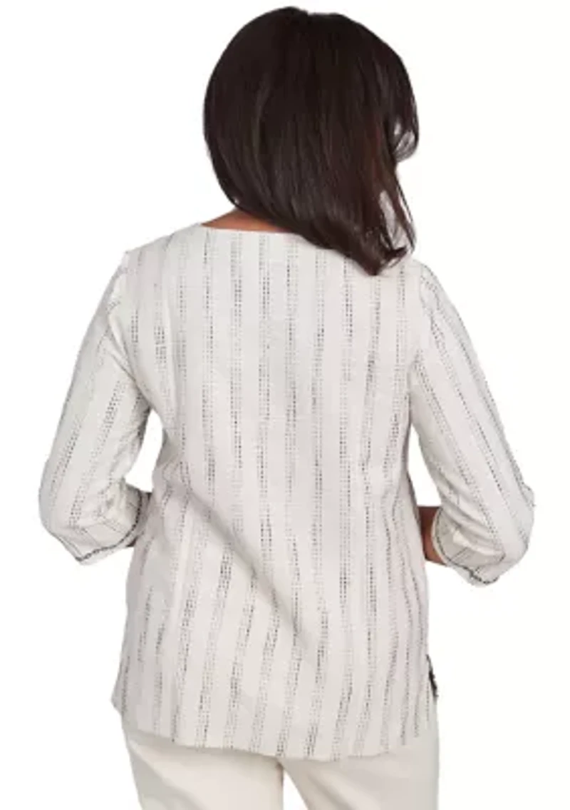 Petite Natural Instinct Texture Top with Medallion Embroidery
