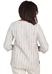 Petite Natural Instinct Texture Top with Medallion Embroidery