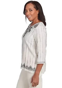 Petite Natural Instinct Texture Top with Medallion Embroidery