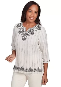 Petite Natural Instinct Texture Top with Medallion Embroidery