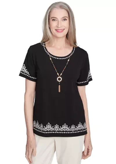 Petite Natural Instinct Embroidered Border Top