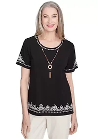 Petite Natural Instinct Embroidered Border Top