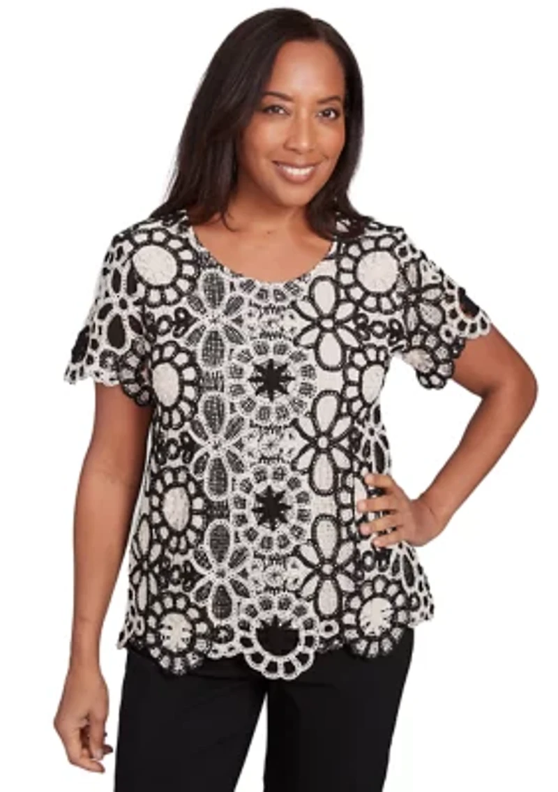 Petite Natural Instinct Crochet Flowers Top