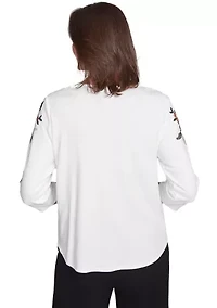 Petite Natural Instinct Floral Texture Top with Asymmetric Embroidery