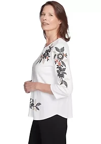 Petite Natural Instinct Floral Texture Top with Asymmetric Embroidery