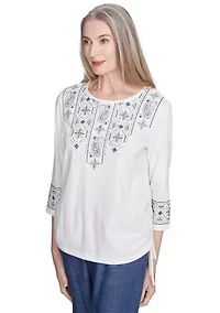 Women's Summer Solstice Embroidered Linear Yoke Top