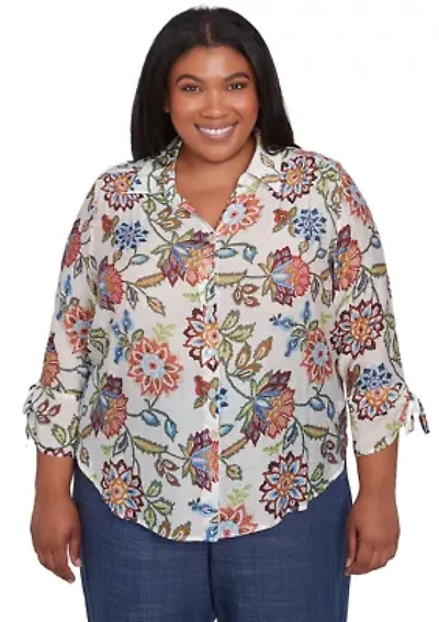 Plus Summer Solstice Batik Floral Printed Top