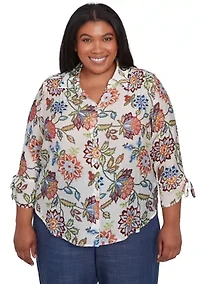 Plus Summer Solstice Batik Floral Printed Top