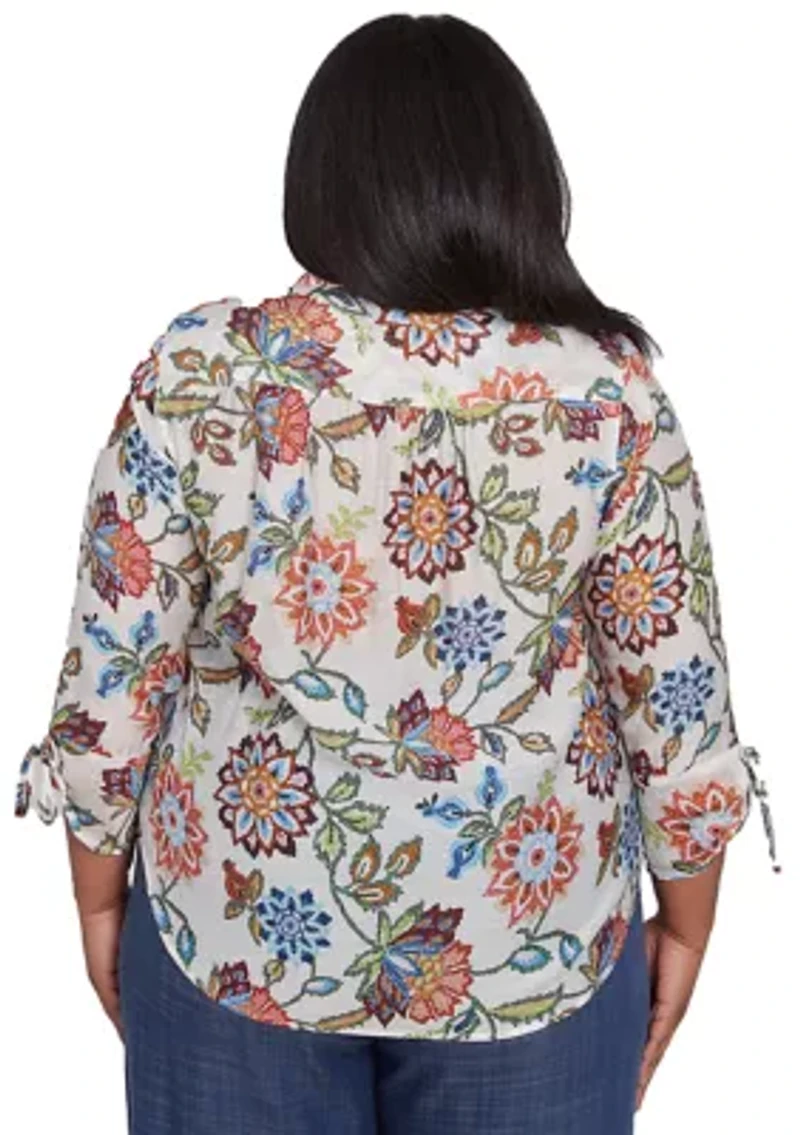 Plus Summer Solstice Batik Floral Printed Top