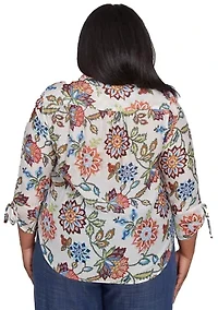 Plus Summer Solstice Batik Floral Printed Top