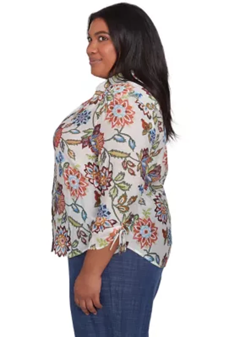 Plus Summer Solstice Batik Floral Printed Top