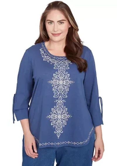 Plus Summer Solstice Center Embroidery Top