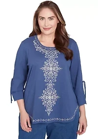 Plus Summer Solstice Center Embroidery Top