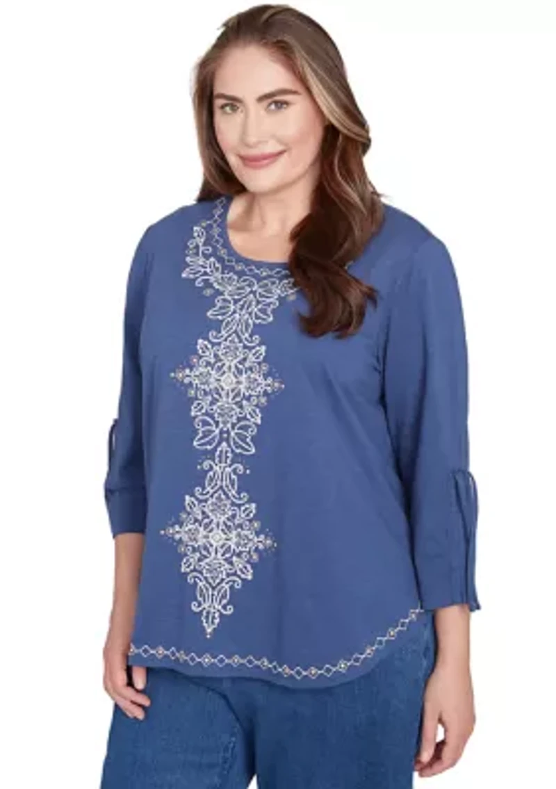 Plus Summer Solstice Center Embroidery Top