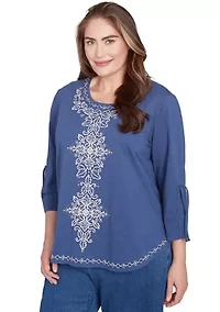 Plus Summer Solstice Center Embroidery Top
