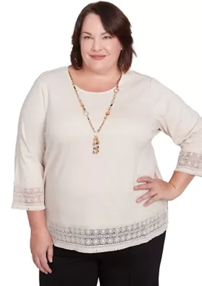 Plus Summer Solstice Lace Trimmed Top