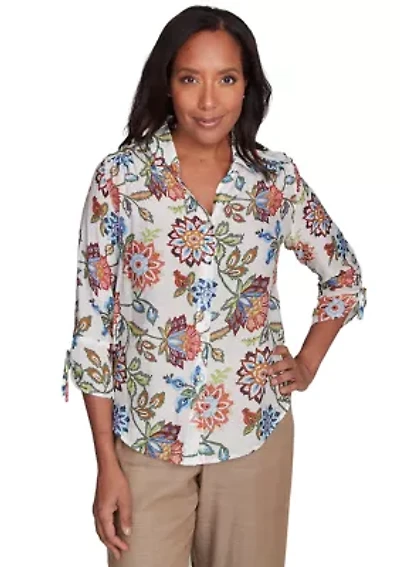 Petite Summer Solstice Batik Floral Printed Top