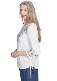 Petite Summer Solstice Embroidered Linear Yoke Top
