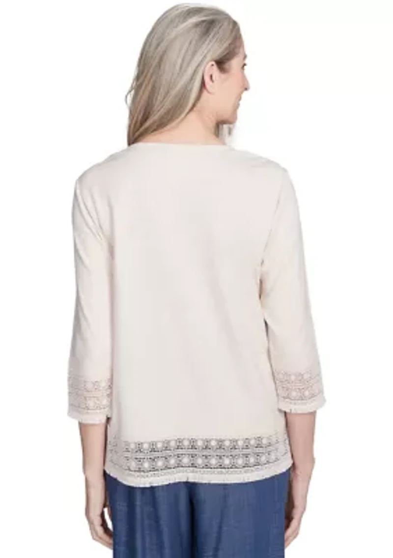 Petite Summer Solstice Lace Trimmed Top with Necklace