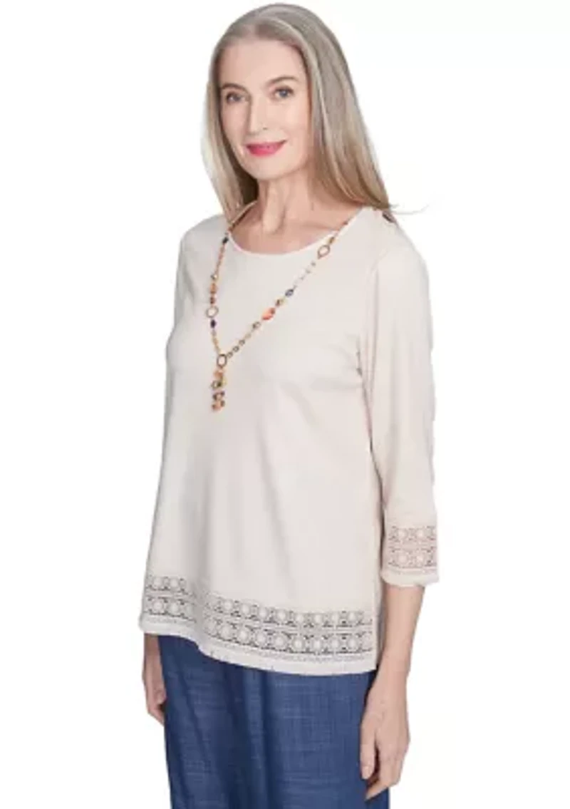 Petite Summer Solstice Lace Trimmed Top with Necklace