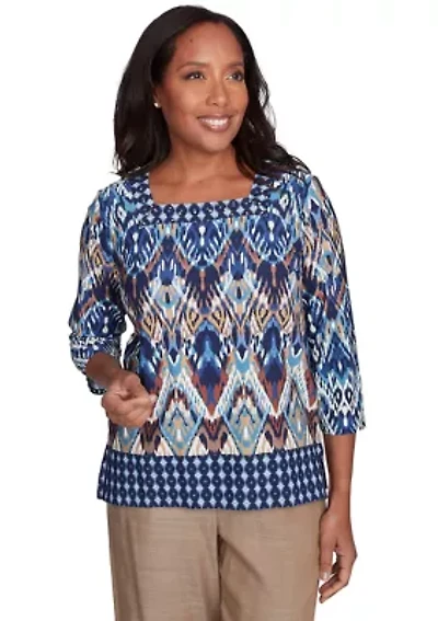 Petite Summer Solstice Ikat Diamond Border Top