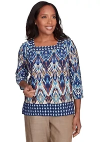 Petite Summer Solstice Ikat Diamond Border Top