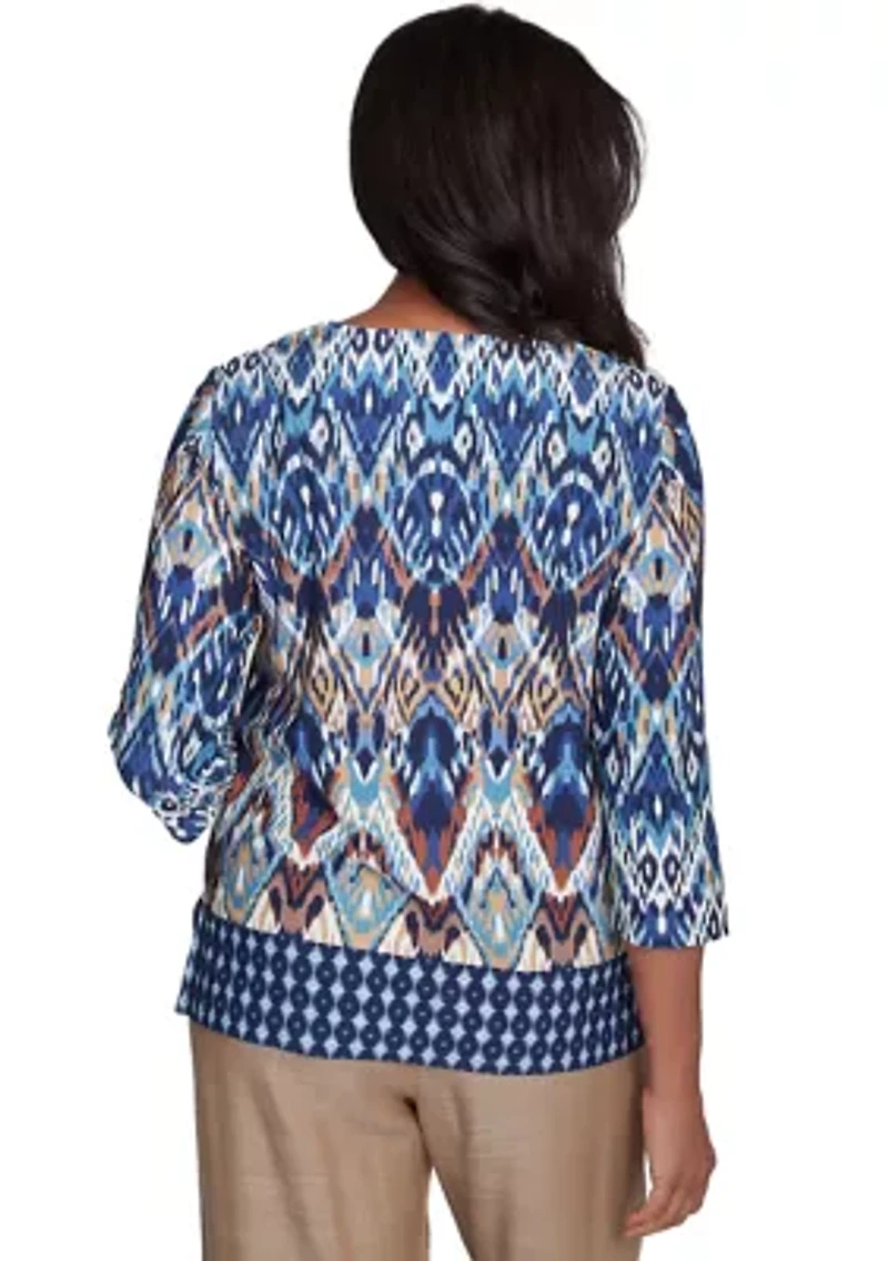 Petite Summer Solstice Ikat Diamond Border Top
