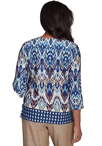 Petite Summer Solstice Ikat Diamond Border Top