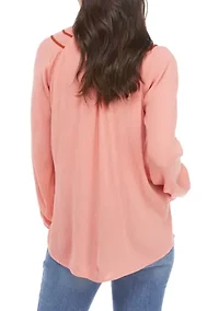 Women's Balloon Sleeve Tie Neck Peasant Top
