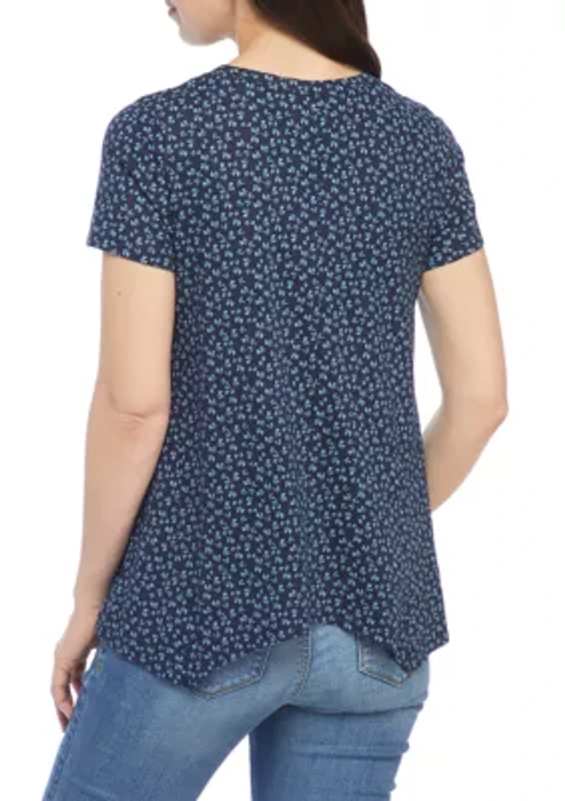 Petite Short Sleeve Shark Bite Hem Top