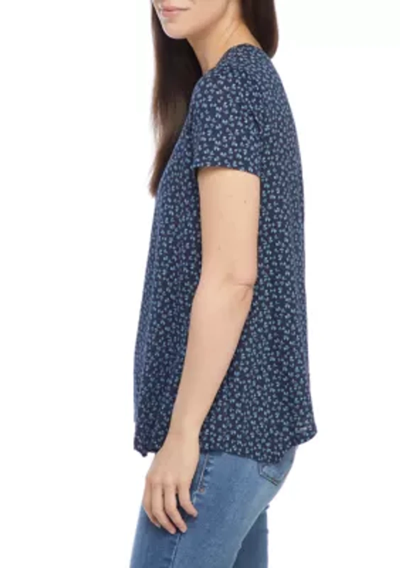 Petite Short Sleeve Shark Bite Hem Top