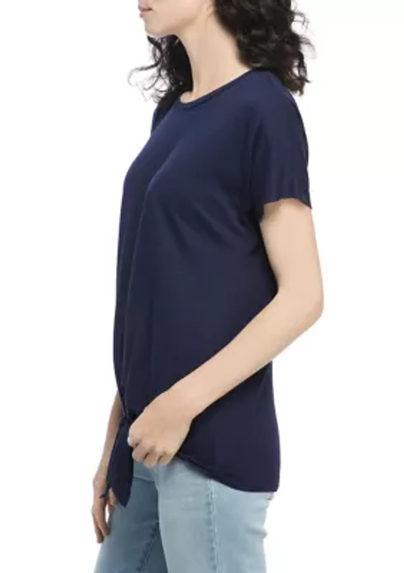 Petite Tie Front Dolman Sleeve Shirt
