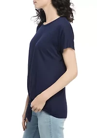 Petite Tie Front Dolman Sleeve Shirt