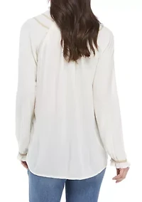 Petite Balloon Sleeve Tie Neck Peasant Top