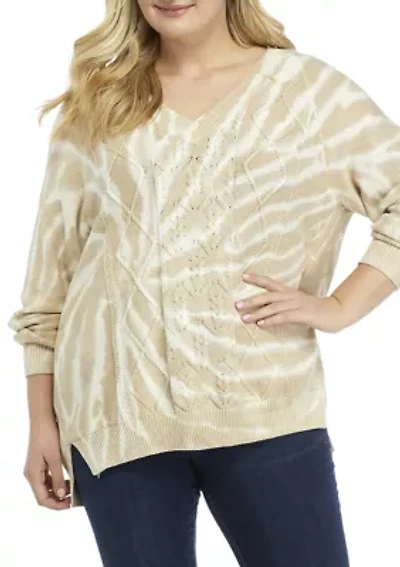 Plus Drop Shoulder Tie Dye Cable Knit Sweater