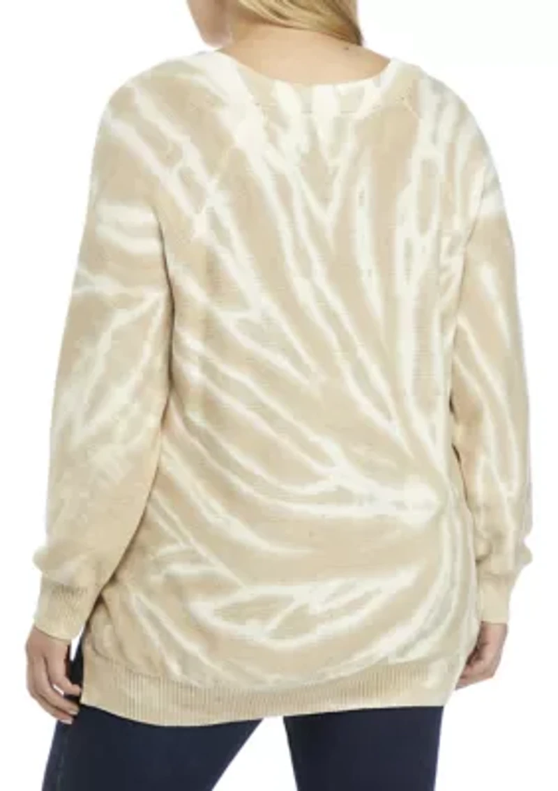 Plus Drop Shoulder Tie Dye Cable Knit Sweater