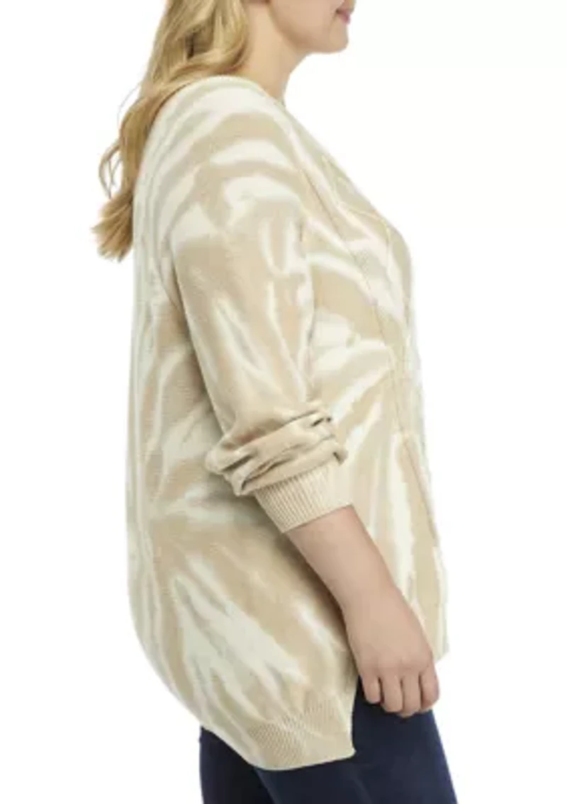 Plus Drop Shoulder Tie Dye Cable Knit Sweater