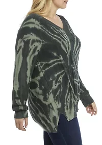 Plus Drop Shoulder Tie Dye Cable Knit Sweater